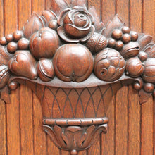 Load image into Gallery viewer, French antique oak display cabinet with carved detail and glass shelves. B12935
