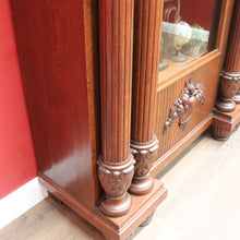 Load image into Gallery viewer, French antique oak display cabinet with carved detail and glass shelves. B12935
