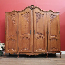 Load image into Gallery viewer, x SOLD Antique French Oak Breakfront Wardrobe, Four-Door with Carved Detail &amp; Storage. B12307
