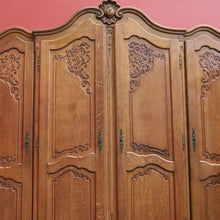 Load image into Gallery viewer, x SOLD Antique French Oak Breakfront Wardrobe, Four-Door with Carved Detail &amp; Storage. B12307
