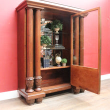 Load image into Gallery viewer, French antique oak display cabinet with carved detail and glass shelves. B12935

