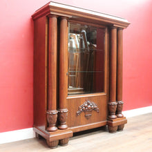 Load image into Gallery viewer, French antique oak display cabinet with carved detail and glass shelves. B12935
