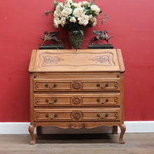 Load image into Gallery viewer, x SOLD Antique French oak writing bureau with carved detail and drop front. B12768
