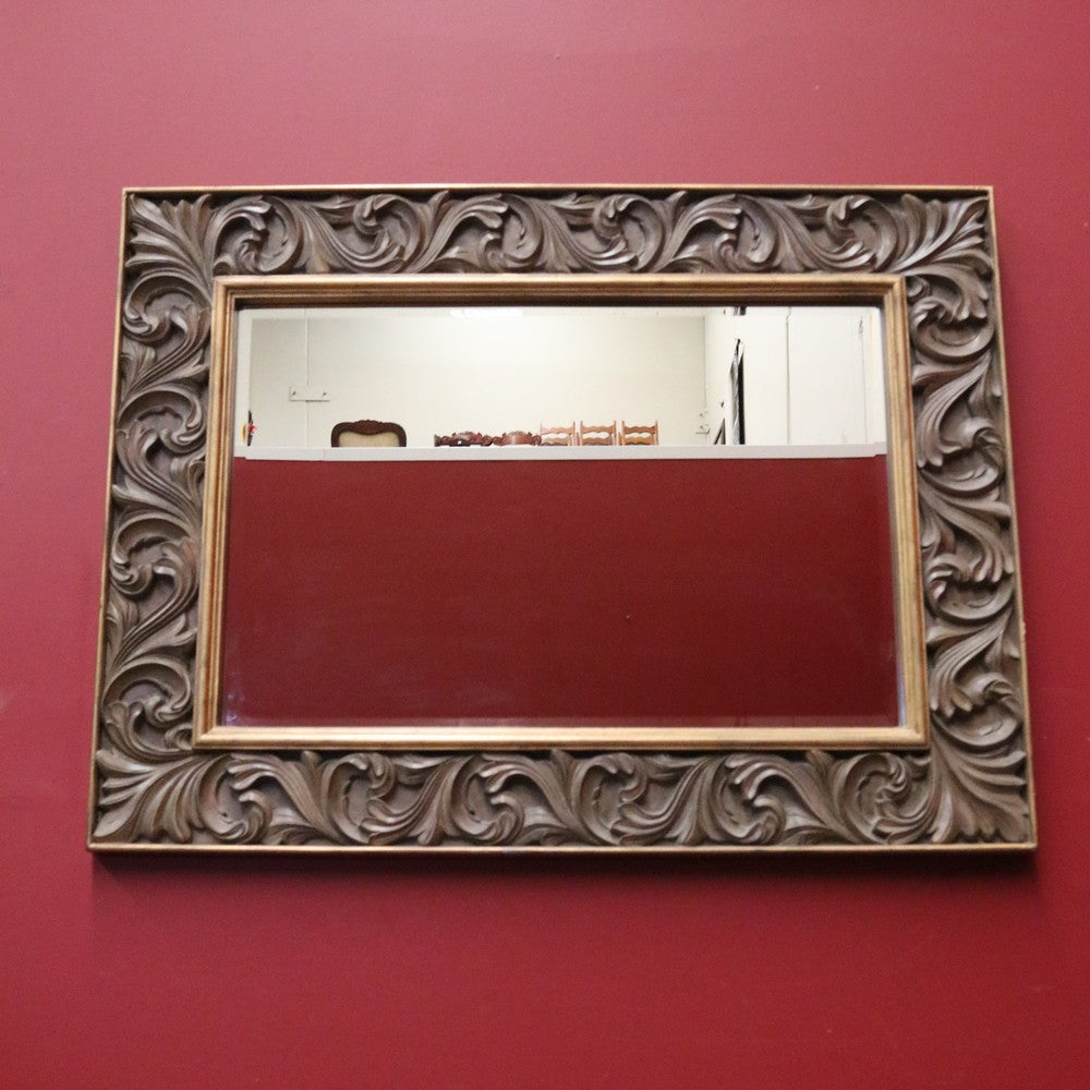 Vintage Rectangular Wall Mirror with Large Gilt Leaf-shaped Scroll Work Frame. B12068