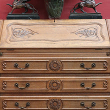 Load image into Gallery viewer, x SOLD Antique French oak writing bureau with carved detail and drop front. B12768
