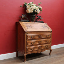 Load image into Gallery viewer, x SOLD Antique French oak writing bureau with carved detail and drop front. B12768
