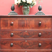 Load image into Gallery viewer, Antique English Mahogany Chest of Drawers – Flame Front, Bracket Feet, c.1800s

