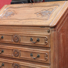 Load image into Gallery viewer, x SOLD Antique French oak writing bureau with carved detail and drop front. B12768
