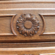Load image into Gallery viewer, x SOLD Antique French oak writing bureau with carved detail and drop front. B12768
