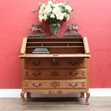 Load image into Gallery viewer, x SOLD Antique French oak writing bureau with carved detail and drop front. B12768
