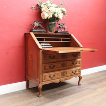 Load image into Gallery viewer, x SOLD Antique French oak writing bureau with carved detail and drop front. B12768
