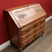 Load image into Gallery viewer, x SOLD Antique French oak writing bureau with carved detail and drop front. B12768
