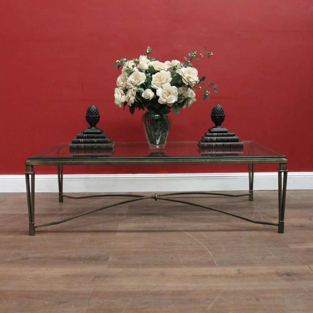 Wrought Iron Coffee Table with Bevelled Glass Top – Muted Gold Base. B12523