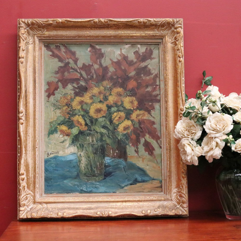 Antique French Framed Oil on Canvas still Life, Flowers in a Vase in a Gilt Frame. Signed. B11638
