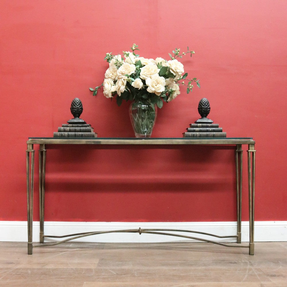 Wrought Iron & Glass Sofa Table with Bevelled Insert – Elegant Gold Finish. B12522