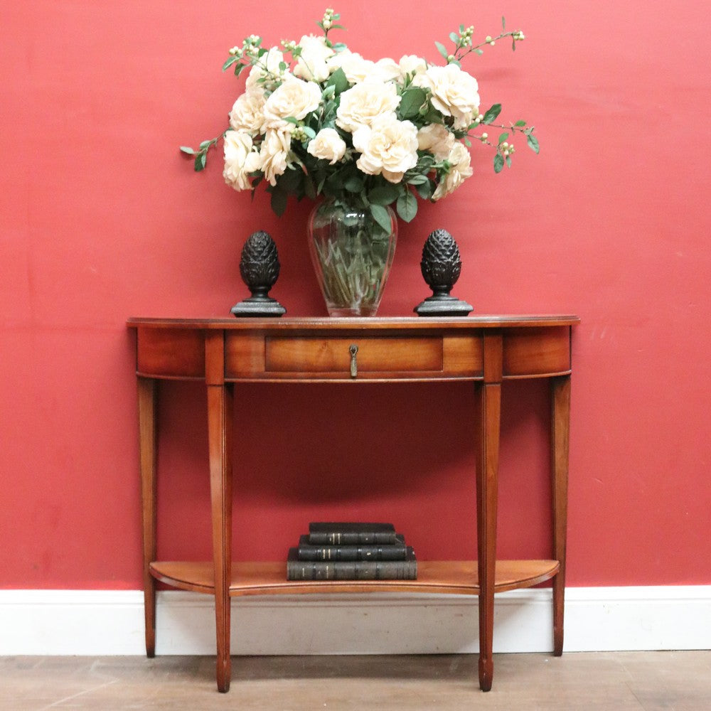 Vintage Cherry Demi-Lune Table by Grange Arredo – Brass Tassel Handle, Tier Base. B12526