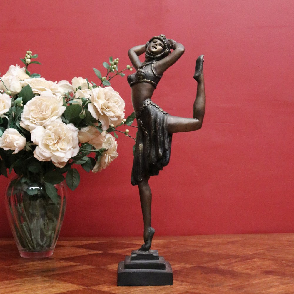 Large Bronze-Look Dancing Lady Figurine – Art Deco Elegance – Vintage Sculpture. B12528