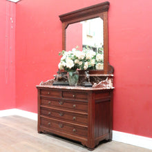 Load image into Gallery viewer, Antique French Oak Marble Top Dressing Table Chest with Mirror. B12916
