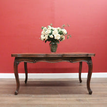 Load image into Gallery viewer, Antique French Oak Parquetry Top Dining Table with Extension Leaves &amp; Scroll Feet. B12492
