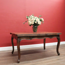 Load image into Gallery viewer, Antique French Oak Parquetry Top Dining Table with Extension Leaves &amp; Scroll Feet. B12492
