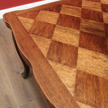 Load image into Gallery viewer, Antique French Oak Parquetry Top Dining Table with Extension Leaves &amp; Scroll Feet. B12492
