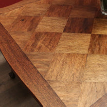 Load image into Gallery viewer, Antique French Oak Parquetry Top Dining Table with Extension Leaves &amp; Scroll Feet. B12492
