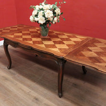 Load image into Gallery viewer, Antique French Oak Parquetry Top Dining Table with Extension Leaves &amp; Scroll Feet. B12492
