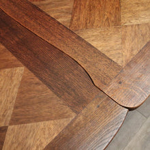 Load image into Gallery viewer, Antique French Oak Parquetry Top Dining Table with Extension Leaves &amp; Scroll Feet. B12492
