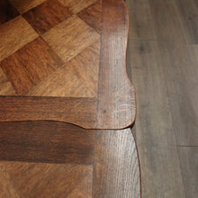 Load image into Gallery viewer, Antique French Oak Parquetry Top Dining Table with Extension Leaves &amp; Scroll Feet. B12492
