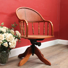 Load image into Gallery viewer, Antique English Oak Bentwood Office Chair Cane Seat Swivel Tilt Adjustable. B12948
