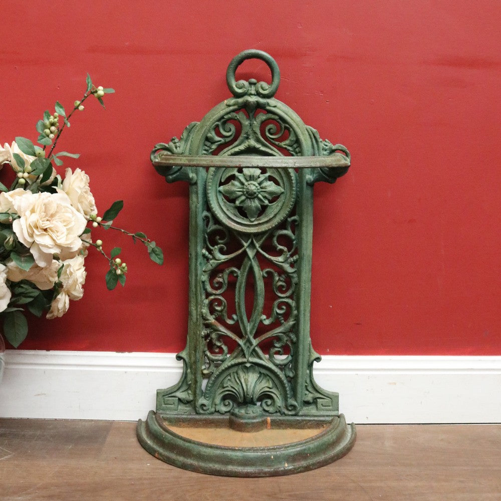 x SOLD Antique English Cast Iron Umbrella Stand with Handle & Scrollwork Fretwork. B12527