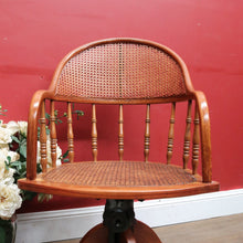 Load image into Gallery viewer, Antique English Oak Bentwood Office Chair Cane Seat Swivel Tilt Adjustable. B12948
