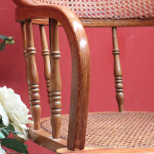 Load image into Gallery viewer, Antique English Oak Bentwood Office Chair Cane Seat Swivel Tilt Adjustable. B12948

