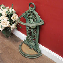 Load image into Gallery viewer, x SOLD Antique English Cast Iron Umbrella Stand with Handle &amp; Scrollwork Fretwork. B12527
