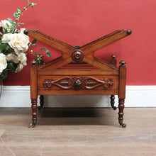 Load image into Gallery viewer, Antique English Mahogany Music Canterbury – X-Frame Dividers, Drawer &amp; Brass Castors. B12539
