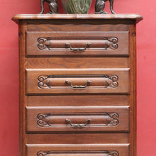 Load image into Gallery viewer, x SOLD Vintage French Oak Lingerie Chest Tall Four Drawer Cabinet. B12825
