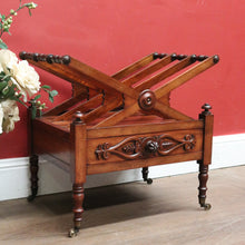 Load image into Gallery viewer, Antique English Mahogany Music Canterbury – X-Frame Dividers, Drawer &amp; Brass Castors. B12539
