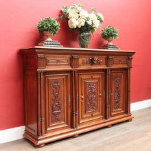 Load image into Gallery viewer, Antique French Walnut Three Door Sideboard Carved Detail Brass Escutcheons. B12926
