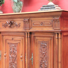 Load image into Gallery viewer, Antique French Walnut Three Door Sideboard Carved Detail Brass Escutcheons. B12926
