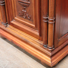 Load image into Gallery viewer, Antique French Walnut Three Door Sideboard Carved Detail Brass Escutcheons. B12926
