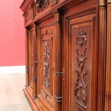 Load image into Gallery viewer, Antique French Walnut Three Door Sideboard Carved Detail Brass Escutcheons. B12926
