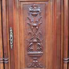 Load image into Gallery viewer, Antique French Walnut Three Door Sideboard Carved Detail Brass Escutcheons. B12926
