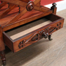 Load image into Gallery viewer, Antique English Mahogany Music Canterbury – X-Frame Dividers, Drawer &amp; Brass Castors. B12539
