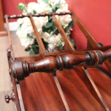 Load image into Gallery viewer, Antique English Mahogany Music Canterbury – X-Frame Dividers, Drawer &amp; Brass Castors. B12539
