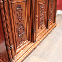 Load image into Gallery viewer, Antique French Walnut Three Door Sideboard Carved Detail Brass Escutcheons. B12926
