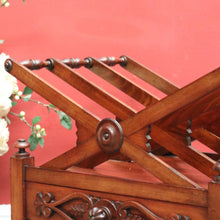 Load image into Gallery viewer, Antique English Mahogany Music Canterbury – X-Frame Dividers, Drawer &amp; Brass Castors. B12539
