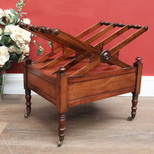Load image into Gallery viewer, Antique English Mahogany Music Canterbury – X-Frame Dividers, Drawer &amp; Brass Castors. B12539
