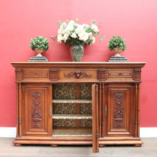 Load image into Gallery viewer, Antique French Walnut Three Door Sideboard Carved Detail Brass Escutcheons. B12926
