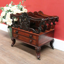 Load image into Gallery viewer, Antique English Rosewood Music Canterbury – Carved Detail, Drawers &amp; Castors. B12533
