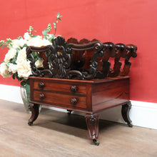 Load image into Gallery viewer, Antique English Rosewood Music Canterbury – Carved Detail, Drawers &amp; Castors. B12533
